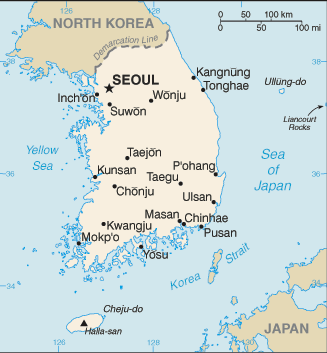 韩国地图, 南