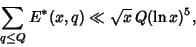 \begin{displaymath}
\sum_{q\leq Q}E^*(x,q)\ll \sqrt{x}\,Q(\ln x)^5,
\end{displaymath}