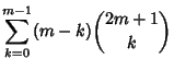 $\displaystyle \sum_{k=0}^{m-1} (m-k){2m+1\choose k}$