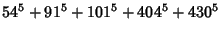 $\displaystyle 54^5+ 91^5+101^5+404^5+430^5$