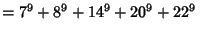 $ =7^9+8^9+14^9+20^9+22^9\quad$