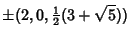 $\displaystyle \pm(2, 0, {\textstyle{1\over 2}}(3+\sqrt{5}))$