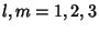 $l, m = 1, 2, 3$