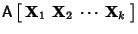 $\displaystyle {\hbox{\sf A}}\left[\begin{array}{cccc}{\bf X}_1 & {\bf X}_2 & \cdots & {\bf X}_k\end{array}\right]$