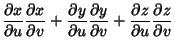 $\displaystyle {\partial x\over \partial u}{\partial x\over \partial v} +{\parti...
...al y\over \partial v} +{\partial z\over \partial u}{\partial z\over \partial v}$