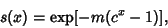 \begin{displaymath}
s(x) = \mathop{\rm exp}\nolimits [-m(c^x - 1)],
\end{displaymath}