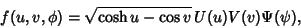 \begin{displaymath}
f(u,v,\phi)=\sqrt{\cosh u-\cos v}\,U(u)V(v)\Psi(\psi),
\end{displaymath}