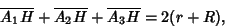 \begin{displaymath}
\overline{A_1H}+\overline{A_2H}+\overline{A_3H}=2(r+R),
\end{displaymath}