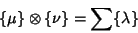 \begin{displaymath}
\{\mu\}\otimes\{\nu\}=\sum\{\lambda\}
\end{displaymath}