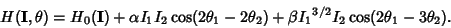 \begin{displaymath}
H({\bf I},\theta) = H_0({\bf I})+\alpha I_1 I_2\cos(2\theta_1-2\theta_2) +\beta {I_1}^{3/2}I_2\cos(2\theta_1-3\theta_2).
\end{displaymath}