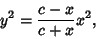 \begin{displaymath}
y^2={c-x\over c+x} x^2,
\end{displaymath}