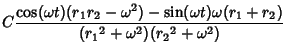 $\displaystyle C {\cos (\omega t)(r_1r_2-\omega^2)-\sin (\omega t)\omega(r_1+r_2)\over ({r_1}^2+\omega^2)({r_2}^2+\omega^2)}$