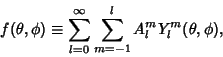 \begin{displaymath}
f(\theta, \phi)\equiv \sum_{l=0}^\infty \sum_{m=-1}^l A_l^m Y_l^m(\theta, \phi),
\end{displaymath}