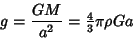 \begin{displaymath}
g={GM\over a^2}={\textstyle{4\over 3}}\pi\rho G a
\end{displaymath}