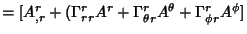 $= [A^r_{,r}+(\Gamma_{rr}^rA^r+\Gamma_{\theta r}^rA^\theta+\Gamma_{\phi r}^rA^\phi]$