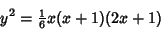 \begin{displaymath}
y^2={\textstyle{1\over 6}} x(x+1)(2x+1)
\end{displaymath}